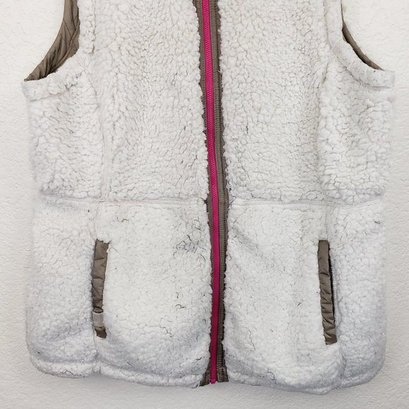 Mountain Hardwear Tan/White Fleece Quilted Reversible Full Zip Winter Vest L - Picture 8 of 16